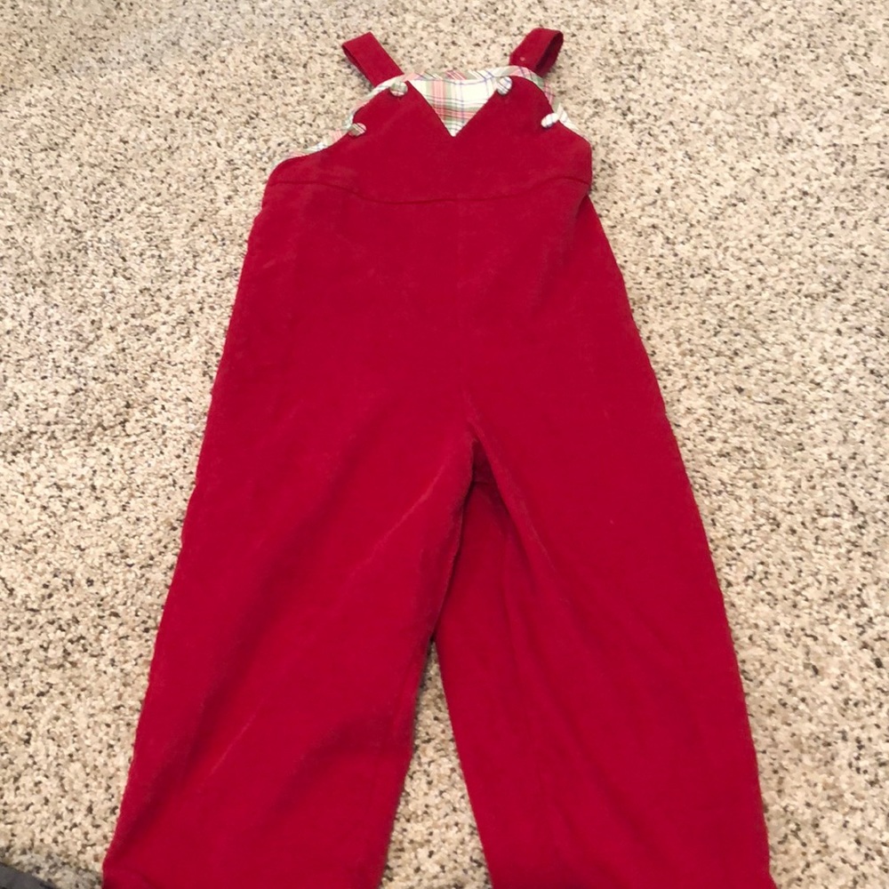 Bella Bliss size 3 red Christmas overalls
